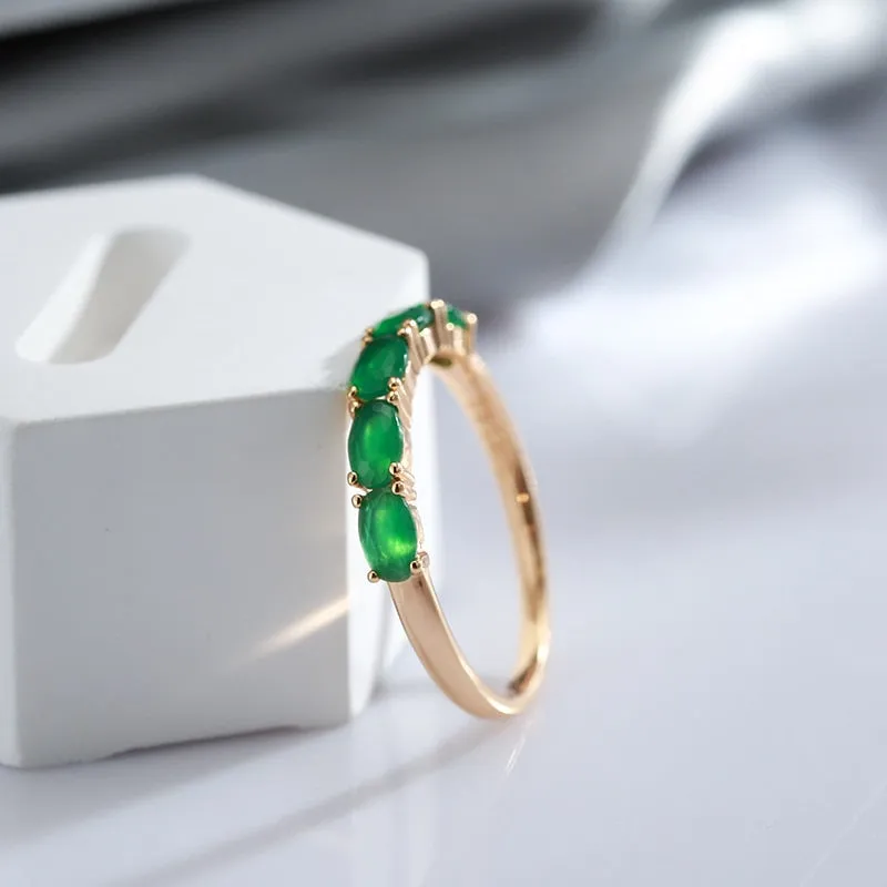 Vintage Dark Green Emerald Ring Women 585 Rose Gold Wedding Jewelry