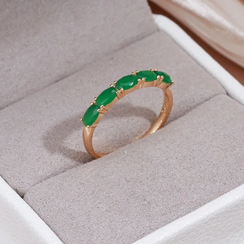 Vintage Dark Green Emerald Ring Women 585 Rose Gold Wedding Jewelry