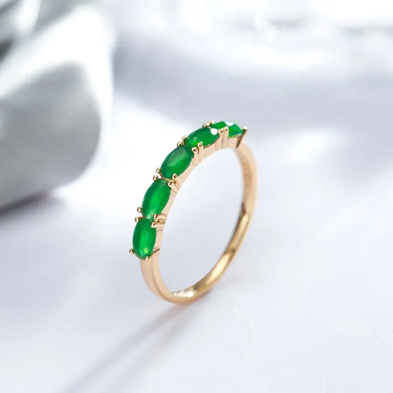 Vintage Dark Green Emerald Ring Women 585 Rose Gold Wedding Jewelry