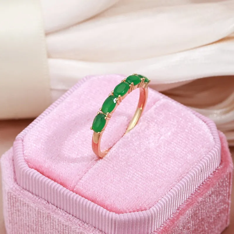 Vintage Dark Green Emerald Ring Women 585 Rose Gold Wedding Jewelry