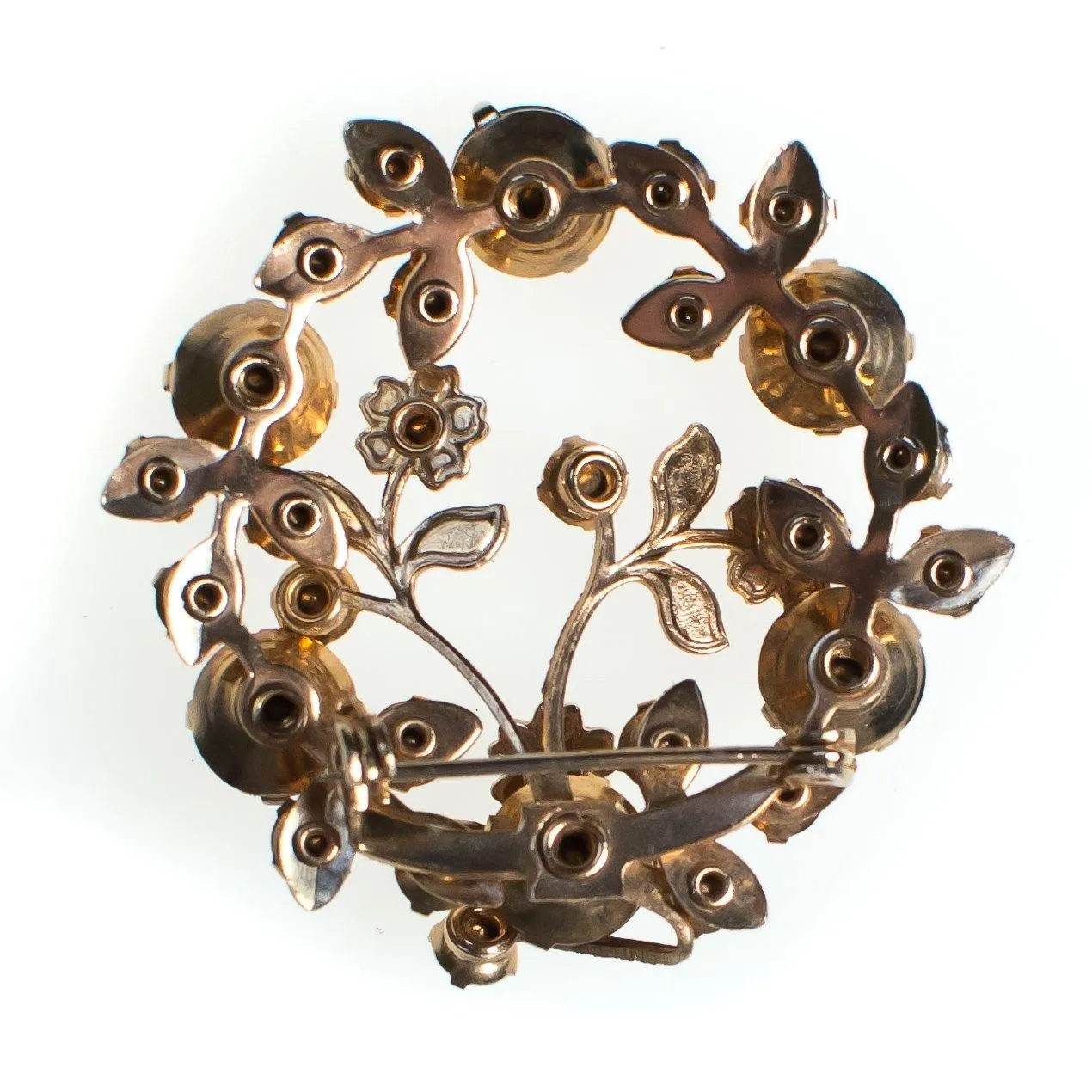 Vintage Floral Rhinestone Brooch, Brown Rhinestones, Gold Tone Brooch, Brooches and Pins