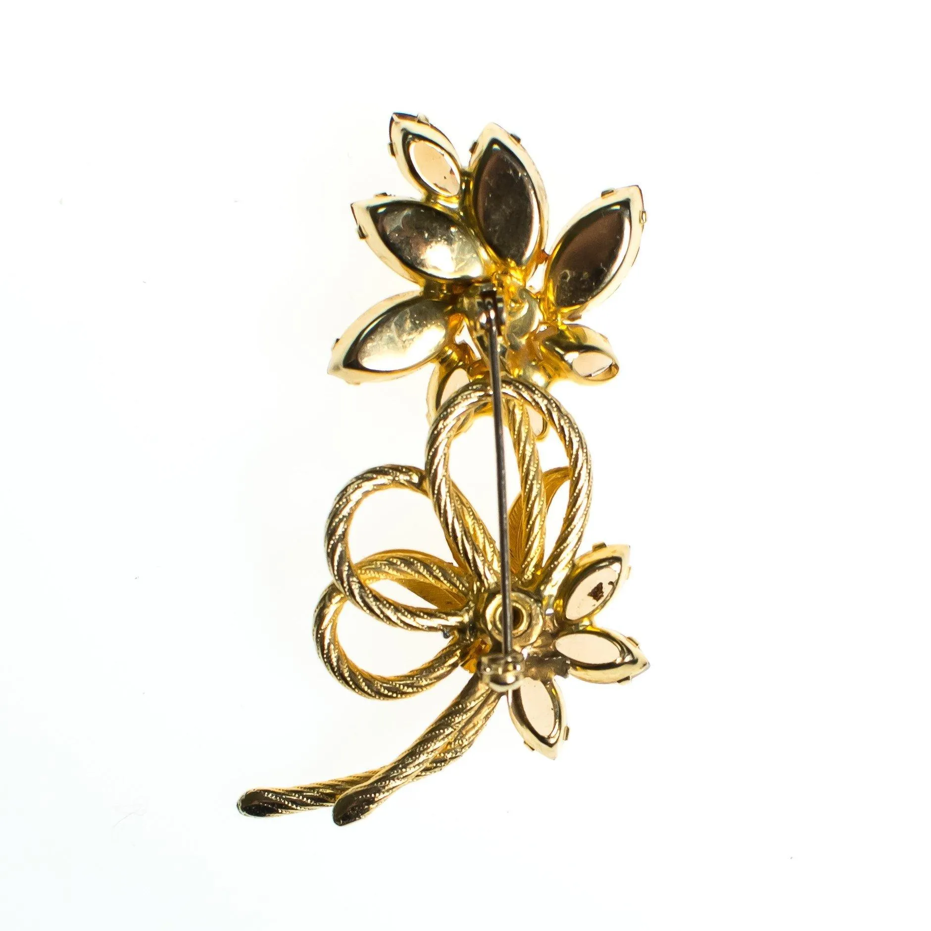 Vintage Flower Brooch, Gold Tone Brooch, Amber, Yellow Citrine, Golden Brown Rhinestones, Rainbow Iridescent Rhinestones, Brooches and Pins