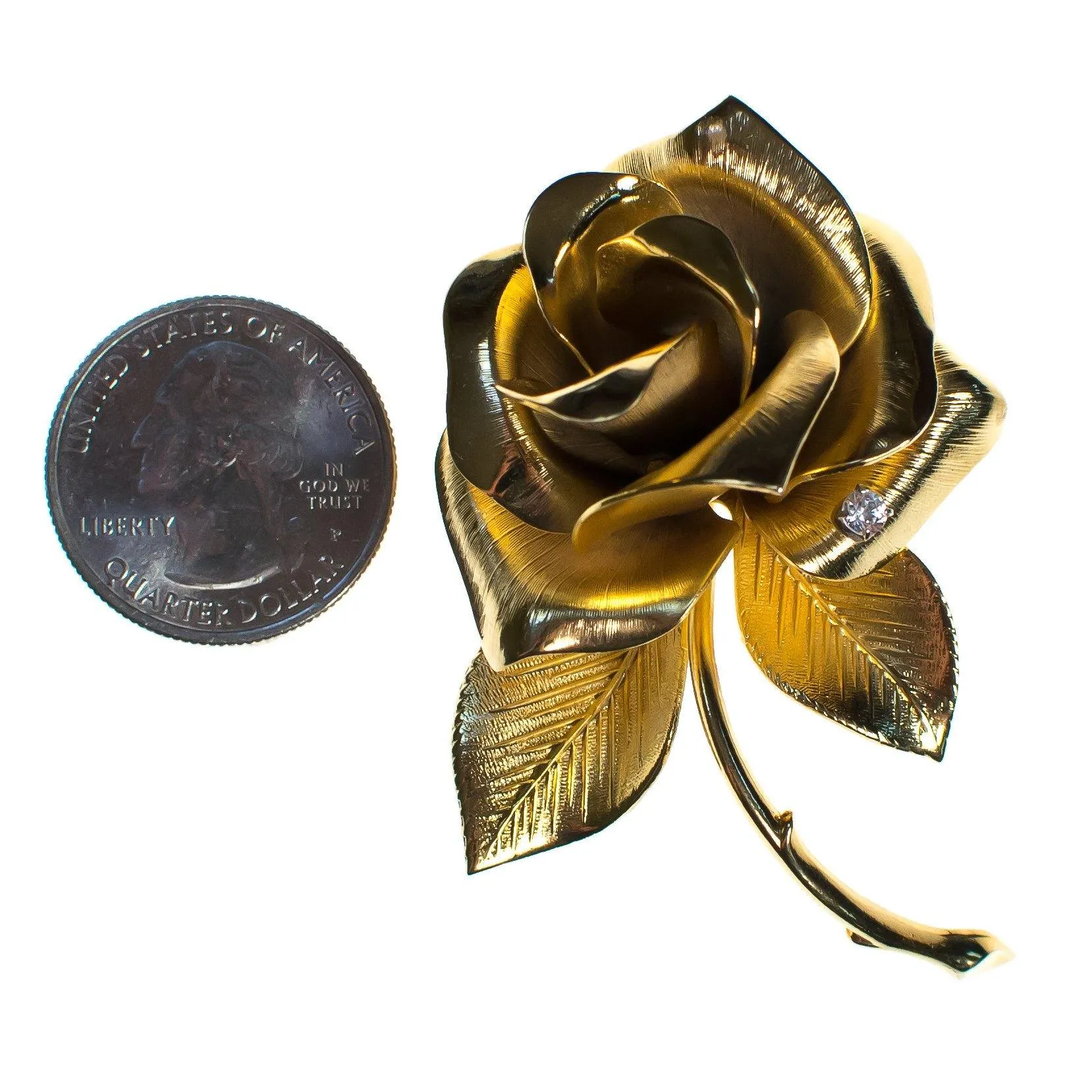 Vintage Giovanni Gold Rose Brooch, Flower Brooch, Gold Tone Setting, Brooches and Pins