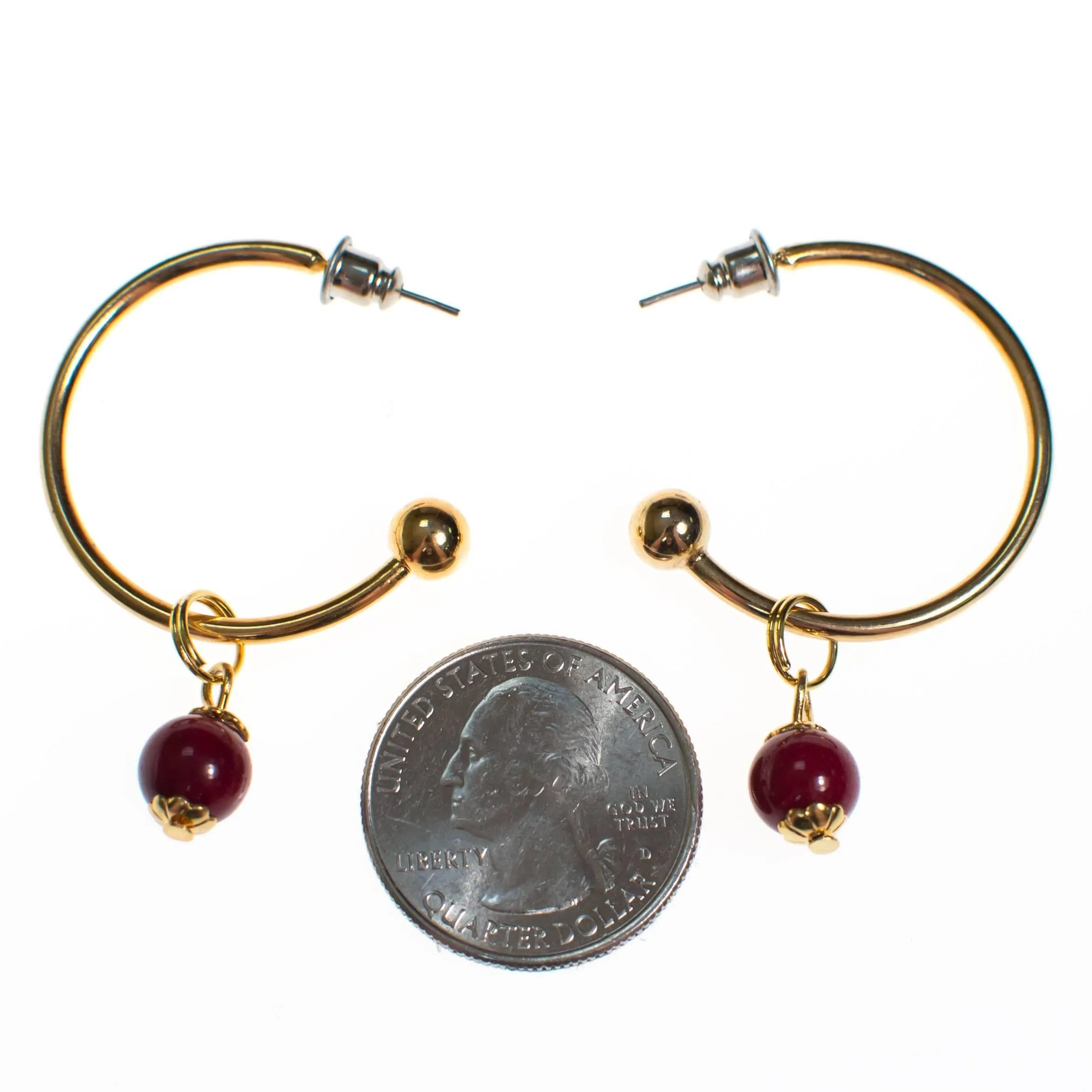 Vintage Gold Hoop with Red Agate Bead