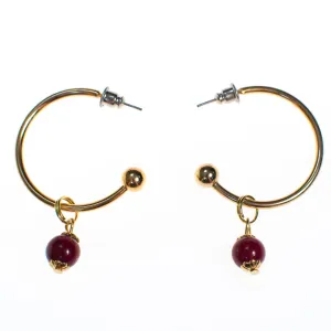 Vintage Gold Hoop with Red Agate Bead