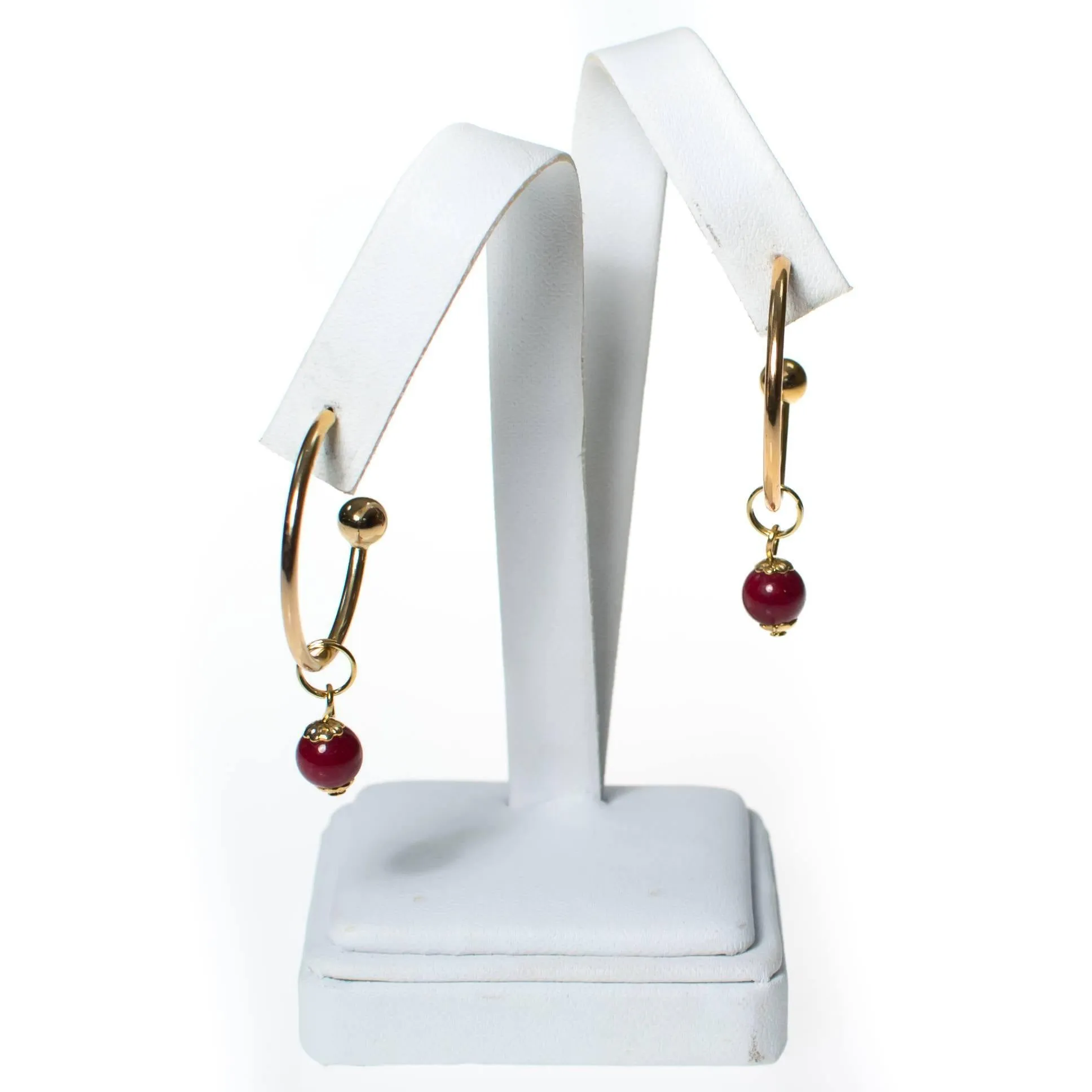 Vintage Gold Hoop with Red Agate Bead