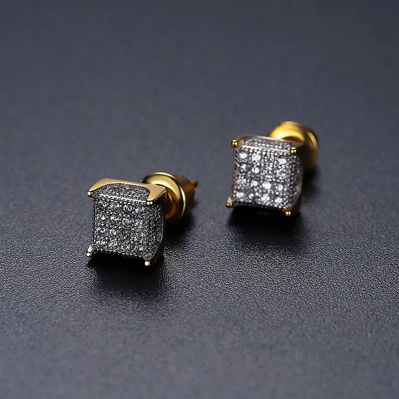 Vintage Gold Punk Iced Zircon Stud Earrings for Women Wedding  Jewelry
