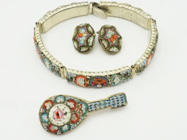 Vintage Italian Mosaic Mandolin Brooch