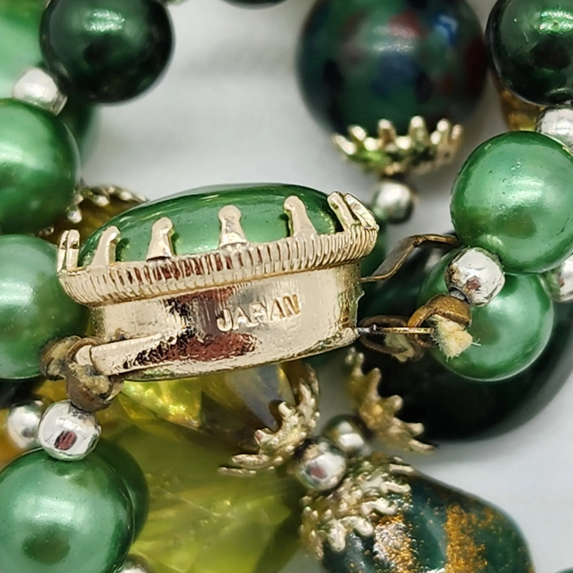 Vintage Japan Beaded Necklace with JJI Lucky Shamrock Brooch