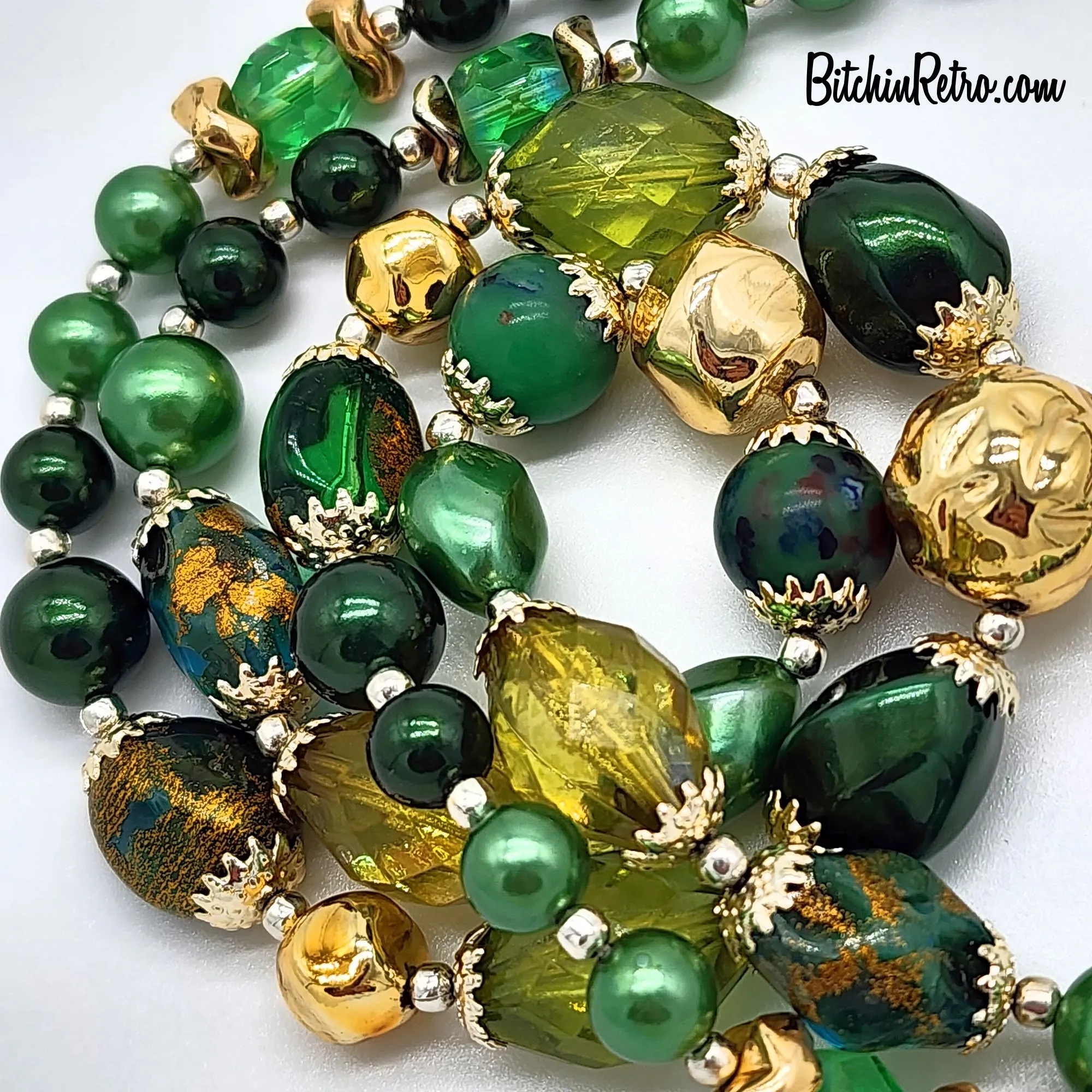 Vintage Japan Beaded Necklace with JJI Lucky Shamrock Brooch