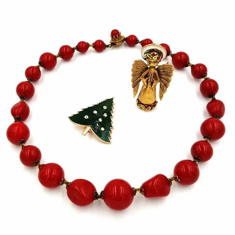 Vintage Jewelry Collection, ART Angel & Christmas Tree Pins, Giuliano Fratti Necklace