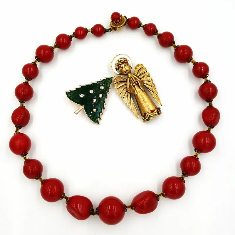 Vintage Jewelry Collection, ART Angel & Christmas Tree Pins, Giuliano Fratti Necklace