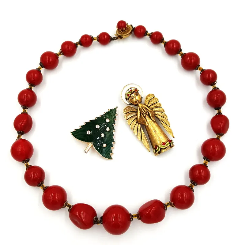 Vintage Jewelry Collection, ART Angel & Christmas Tree Pins, Giuliano Fratti Necklace