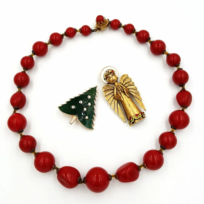 Vintage Jewelry Collection, ART Angel & Christmas Tree Pins, Giuliano Fratti Necklace