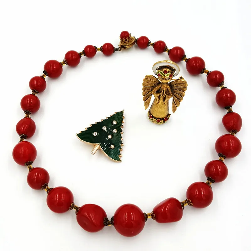 Vintage Jewelry Collection, ART Angel & Christmas Tree Pins, Giuliano Fratti Necklace