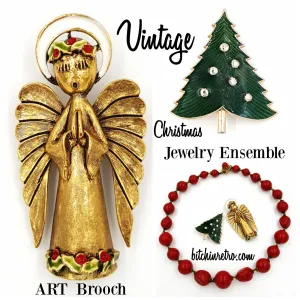 Vintage Jewelry Collection, ART Angel & Christmas Tree Pins, Giuliano Fratti Necklace