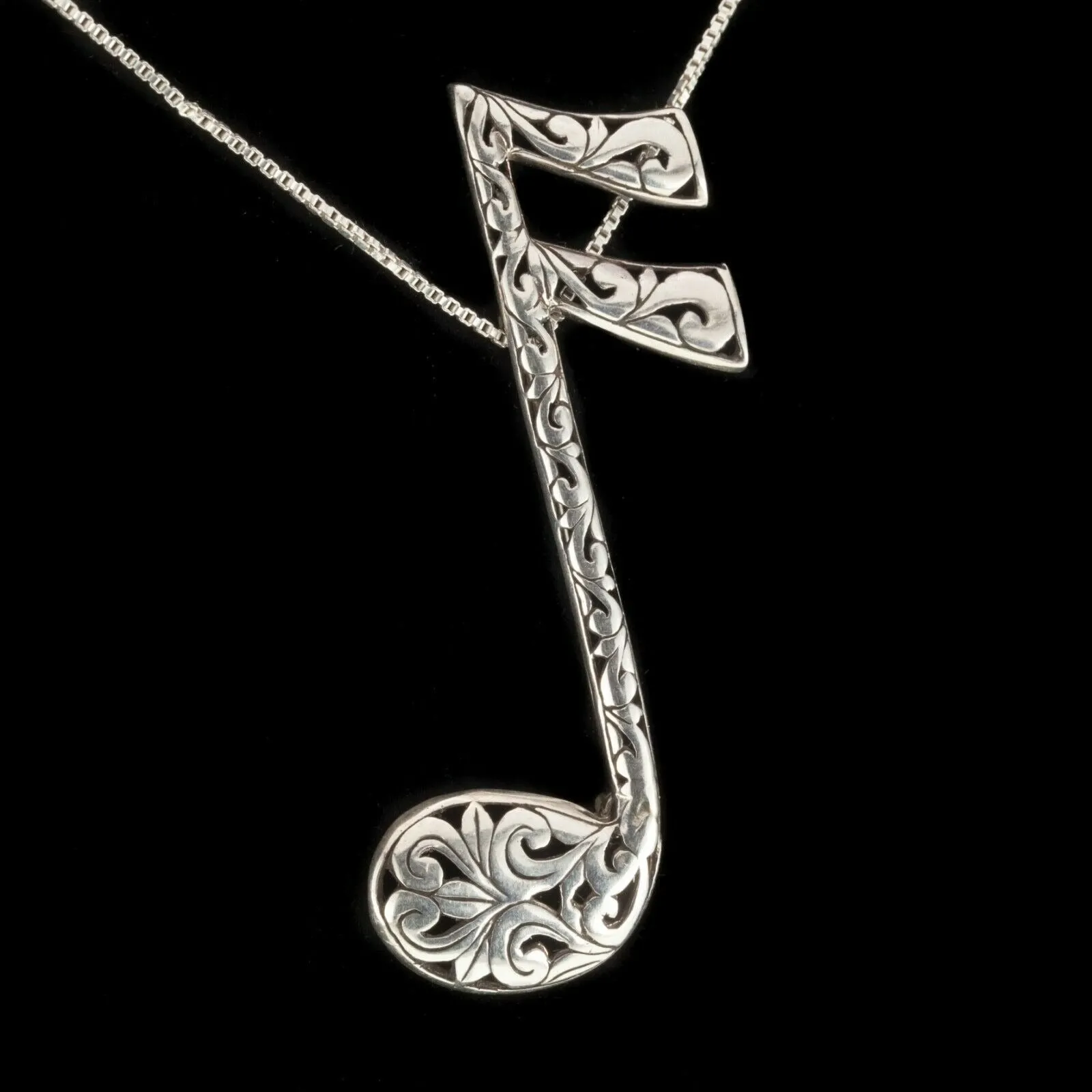 Vintage Jezlaine Music Clef Note Brooch in Sterling Silver 6.5gr