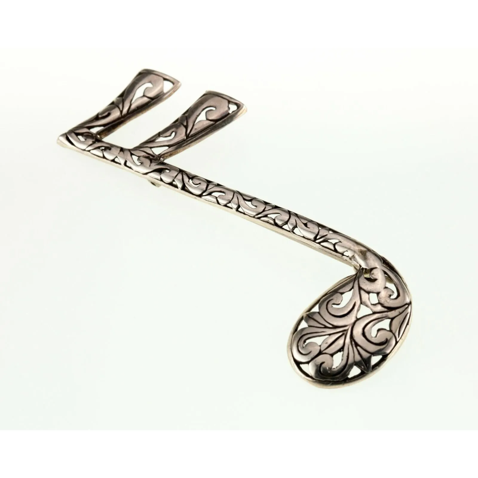 Vintage Jezlaine Music Clef Note Brooch in Sterling Silver 6.5gr
