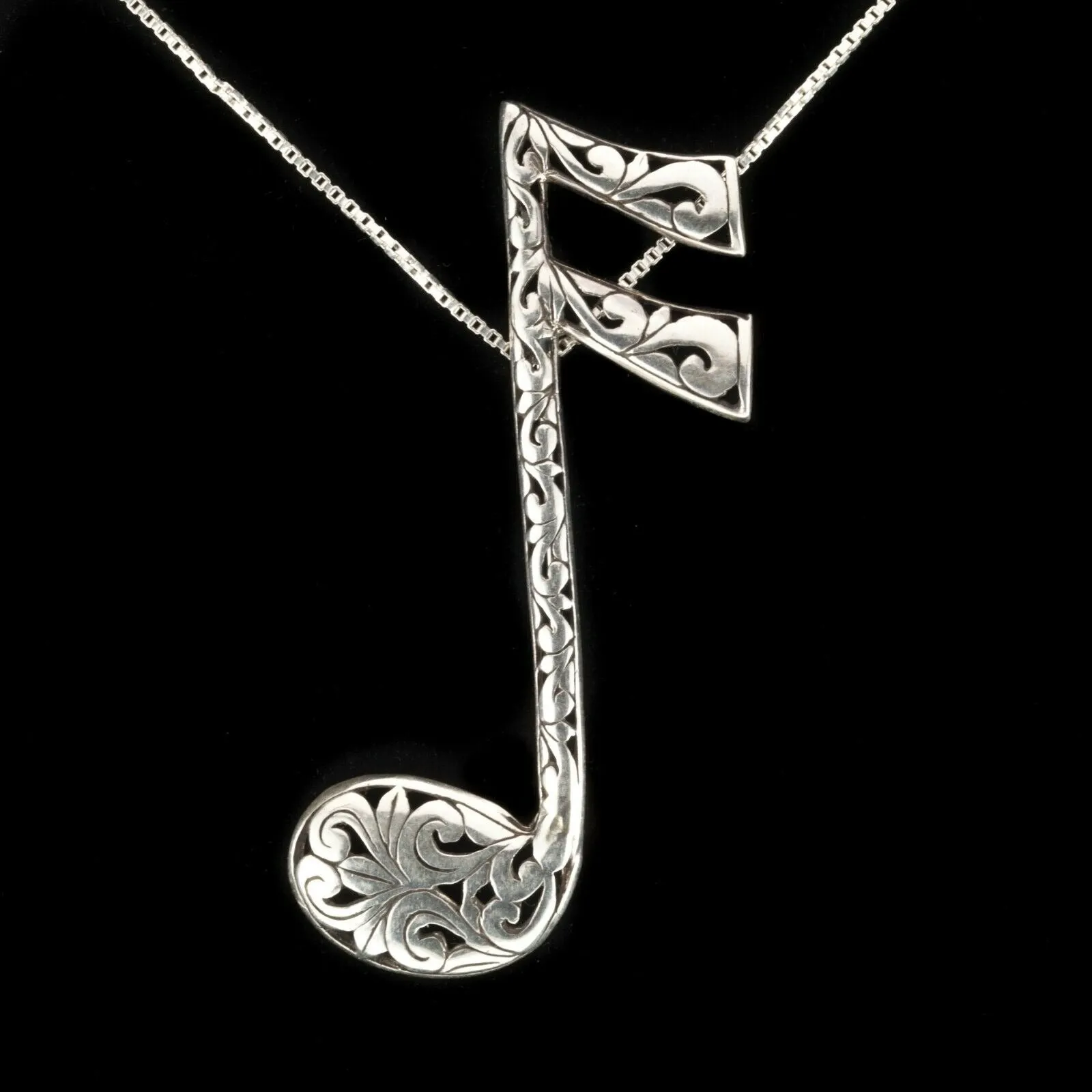 Vintage Jezlaine Music Clef Note Brooch in Sterling Silver 6.5gr