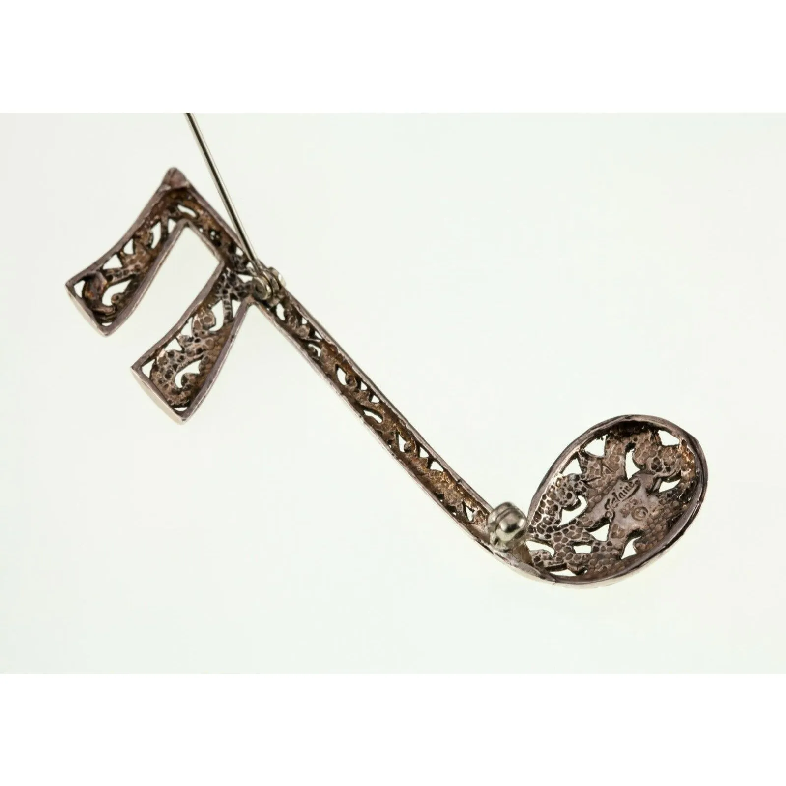 Vintage Jezlaine Music Clef Note Brooch in Sterling Silver 6.5gr
