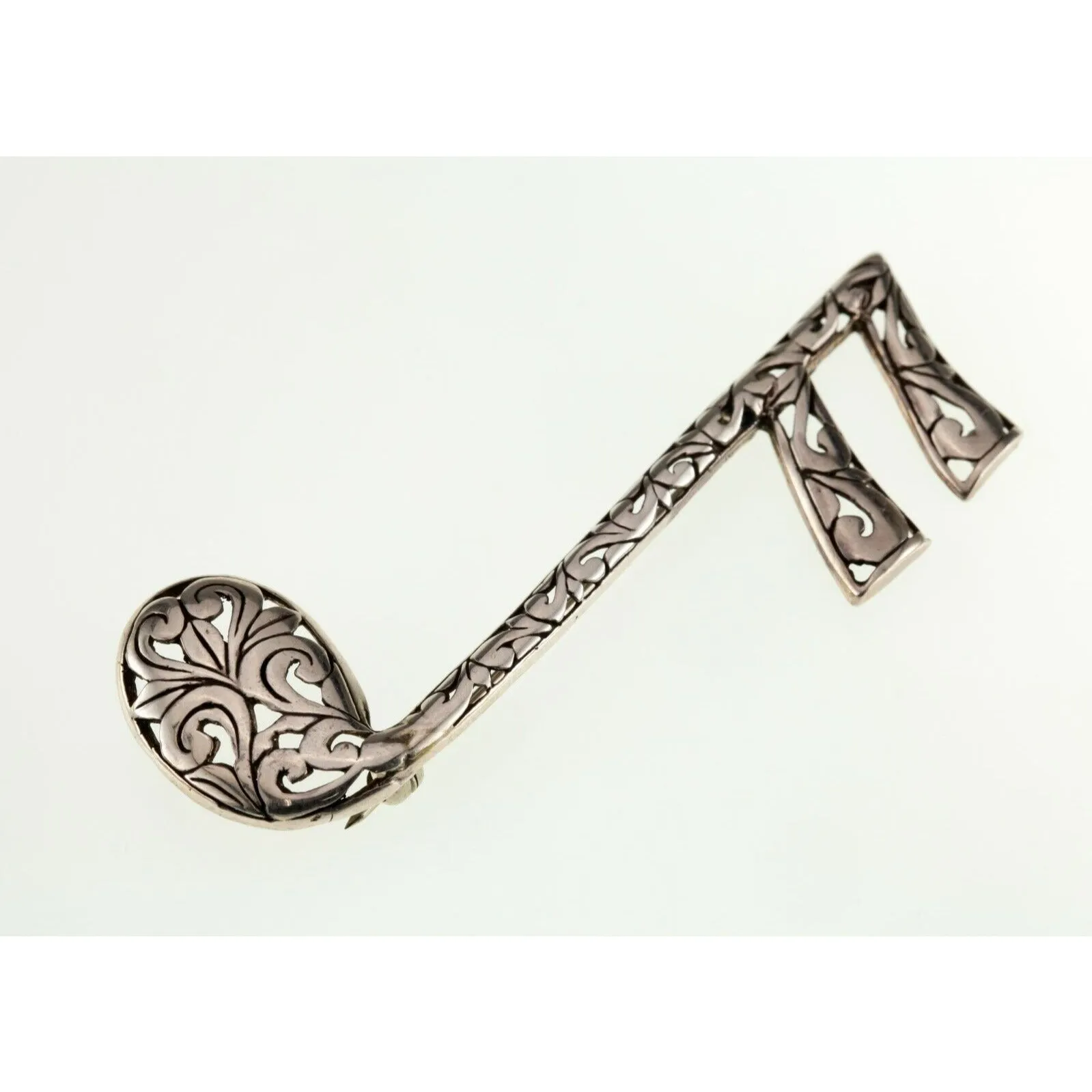 Vintage Jezlaine Music Clef Note Brooch in Sterling Silver 6.5gr