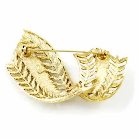 Vintage J.J.Goldtone Ribbon Leaf Brooch 1960S