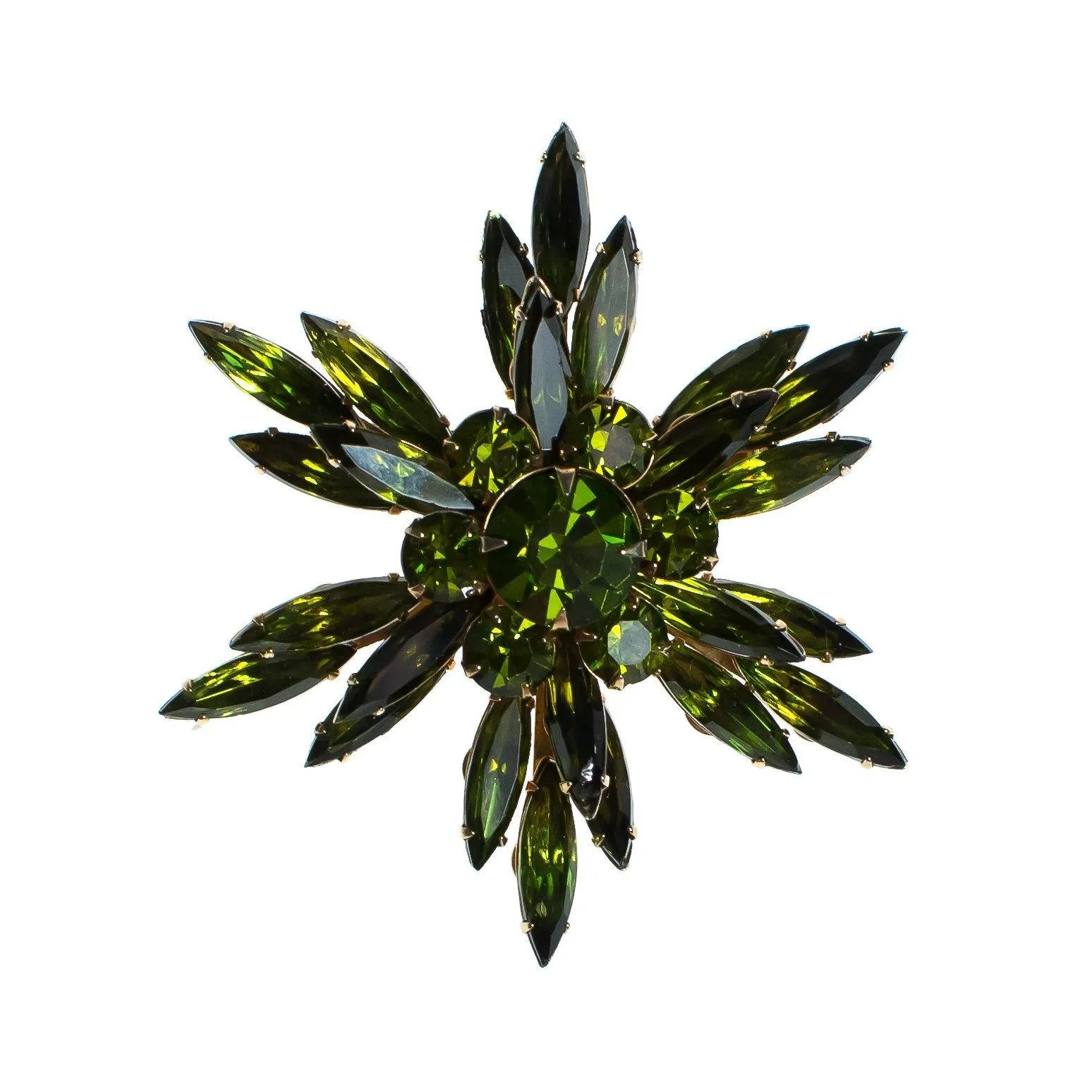 Vintage Judy Lee Green Rhinestone Starburst Brooch,