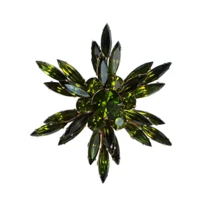 Vintage Judy Lee Green Rhinestone Starburst Brooch,