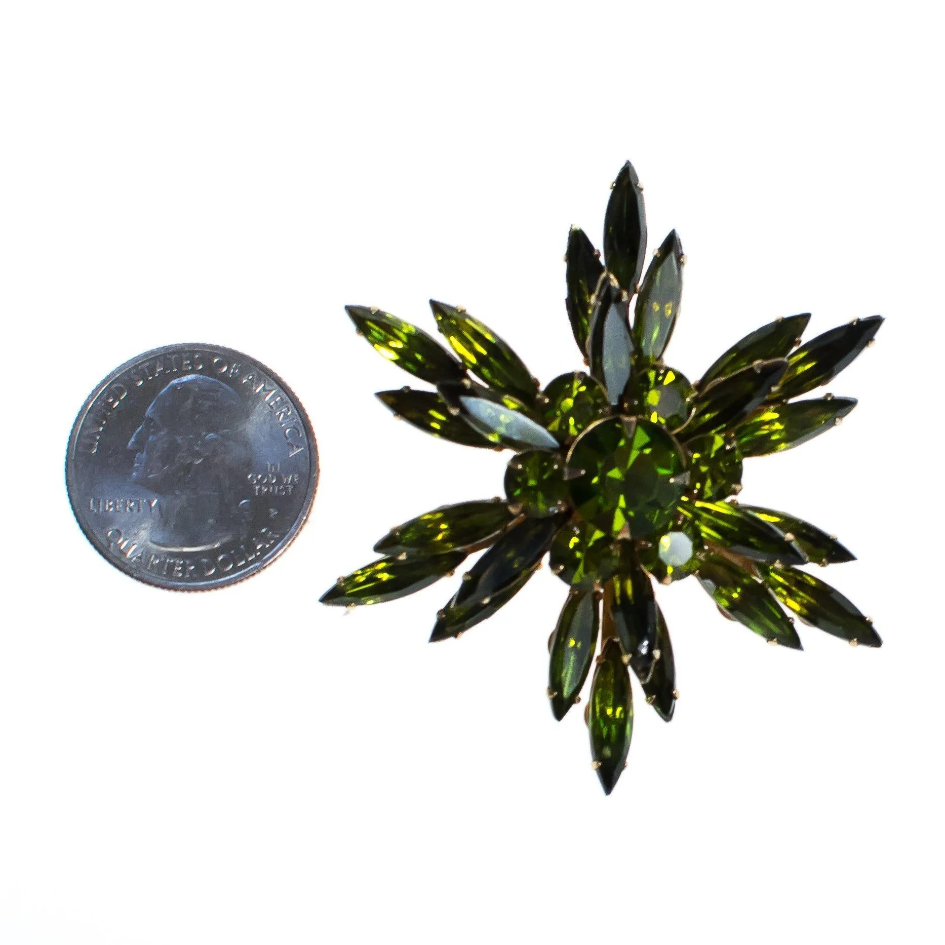 Vintage Judy Lee Green Rhinestone Starburst Brooch,