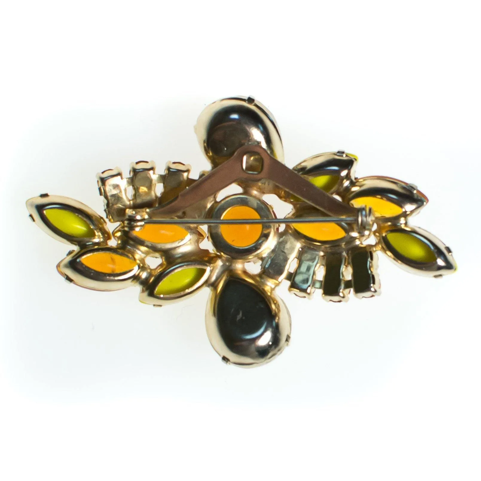 Vintage Juliana Brooch, Yellow Gemstones, Orange Gemstones, Gold Rhinestones, Gold Tone Setting
