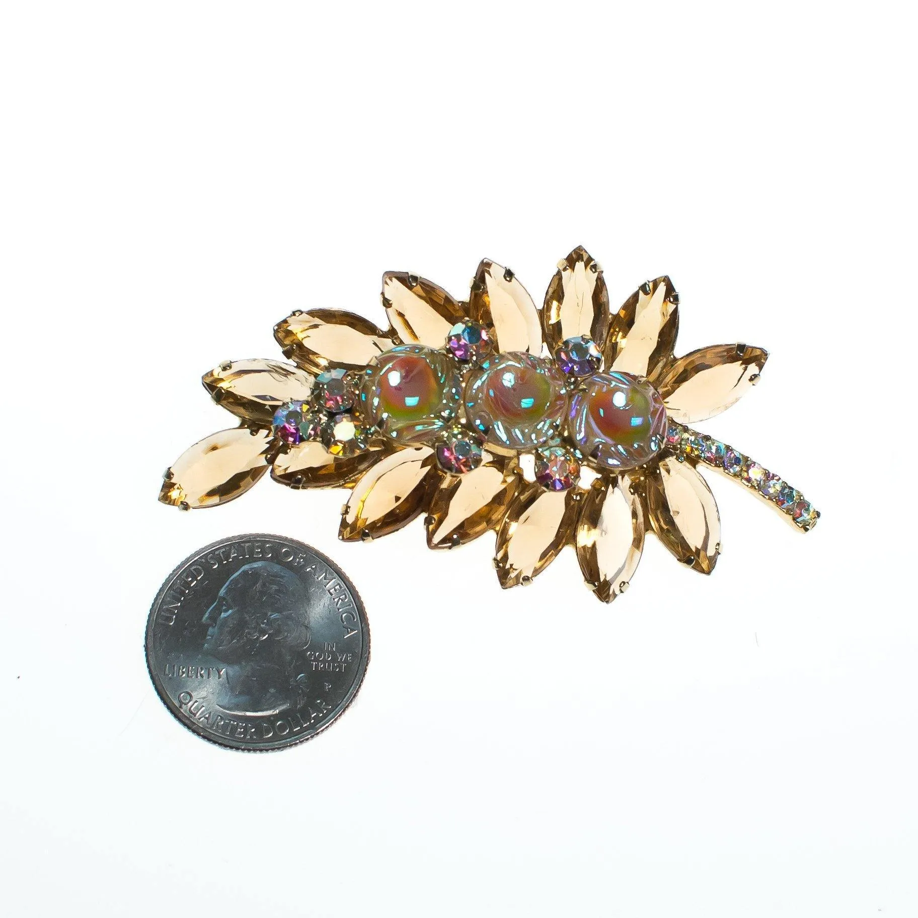 Vintage Juliana Smokey Topaz Crystal and Aurora Broealis Rhinestones Brooch