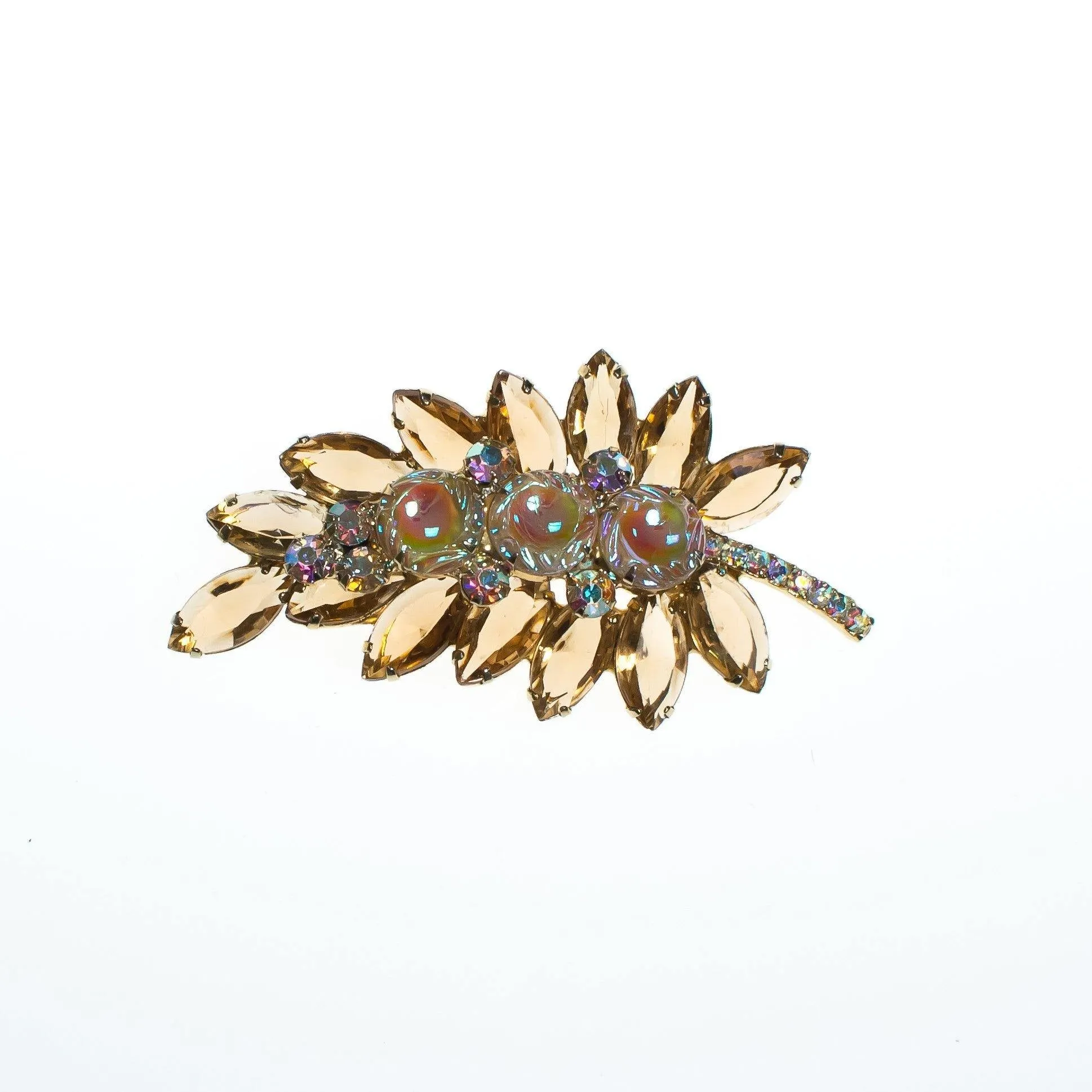 Vintage Juliana Smokey Topaz Crystal and Aurora Broealis Rhinestones Brooch