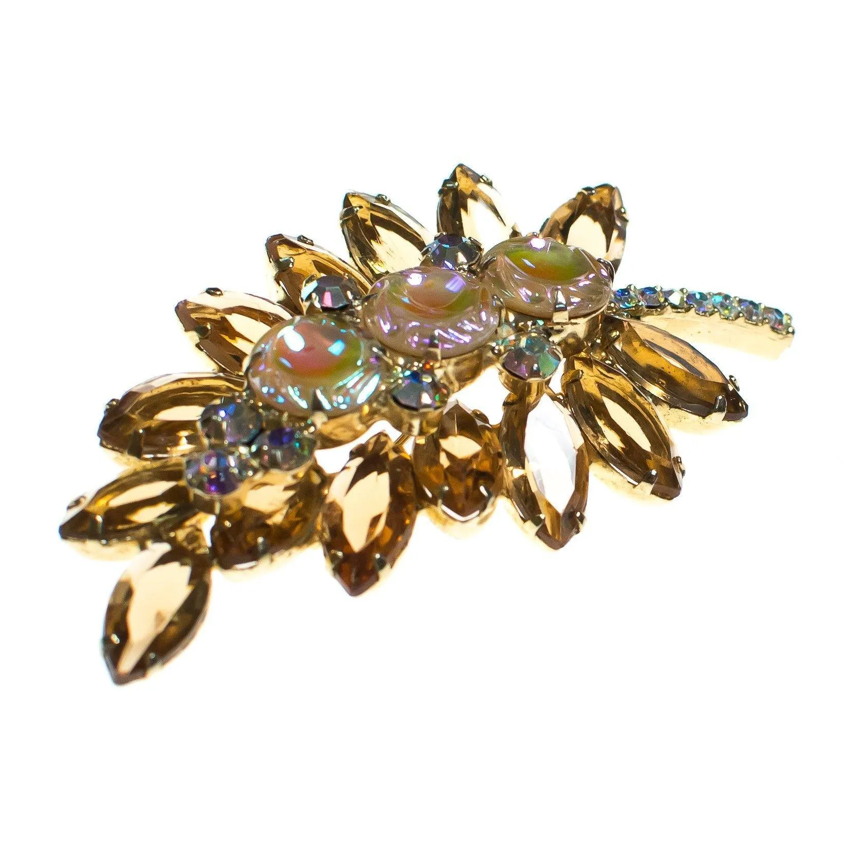 Vintage Juliana Smokey Topaz Crystal and Aurora Broealis Rhinestones Brooch