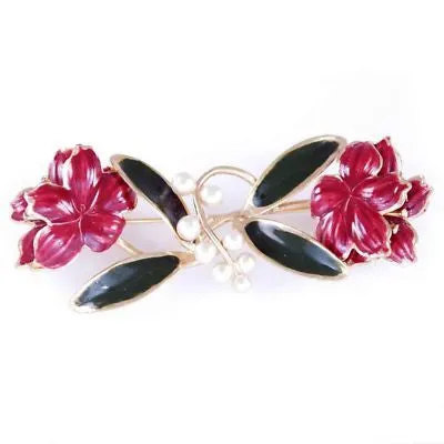 Vintage Large 3-D Floral Statement Brooch W/Faux Pearls 1940S