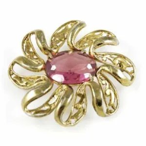 Vintage Large Goldtone Brooch/Pink Stone 1940S