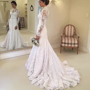 vintage mermaid wedding dresses for bride lace appliqué elegant white bridal dress robe de mariee