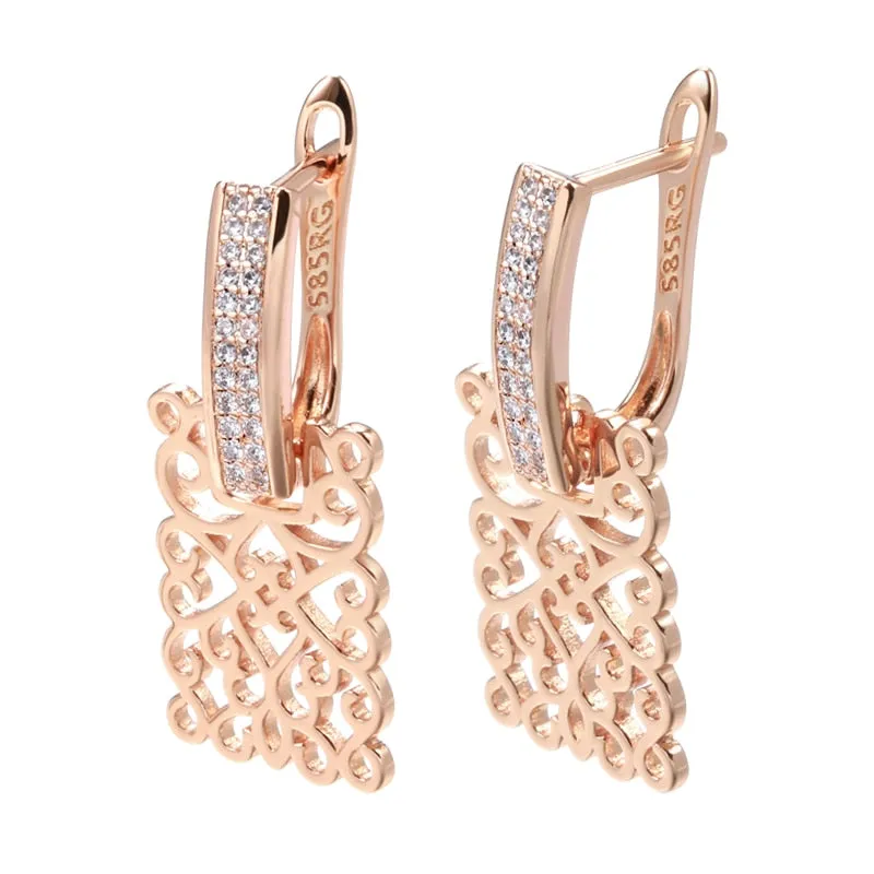 Vintage Natural Zircon Square Earrings 585 Rose Gold for Women Jewelry