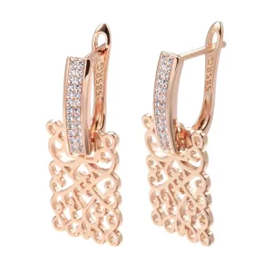 Vintage Natural Zircon Square Earrings 585 Rose Gold for Women Jewelry