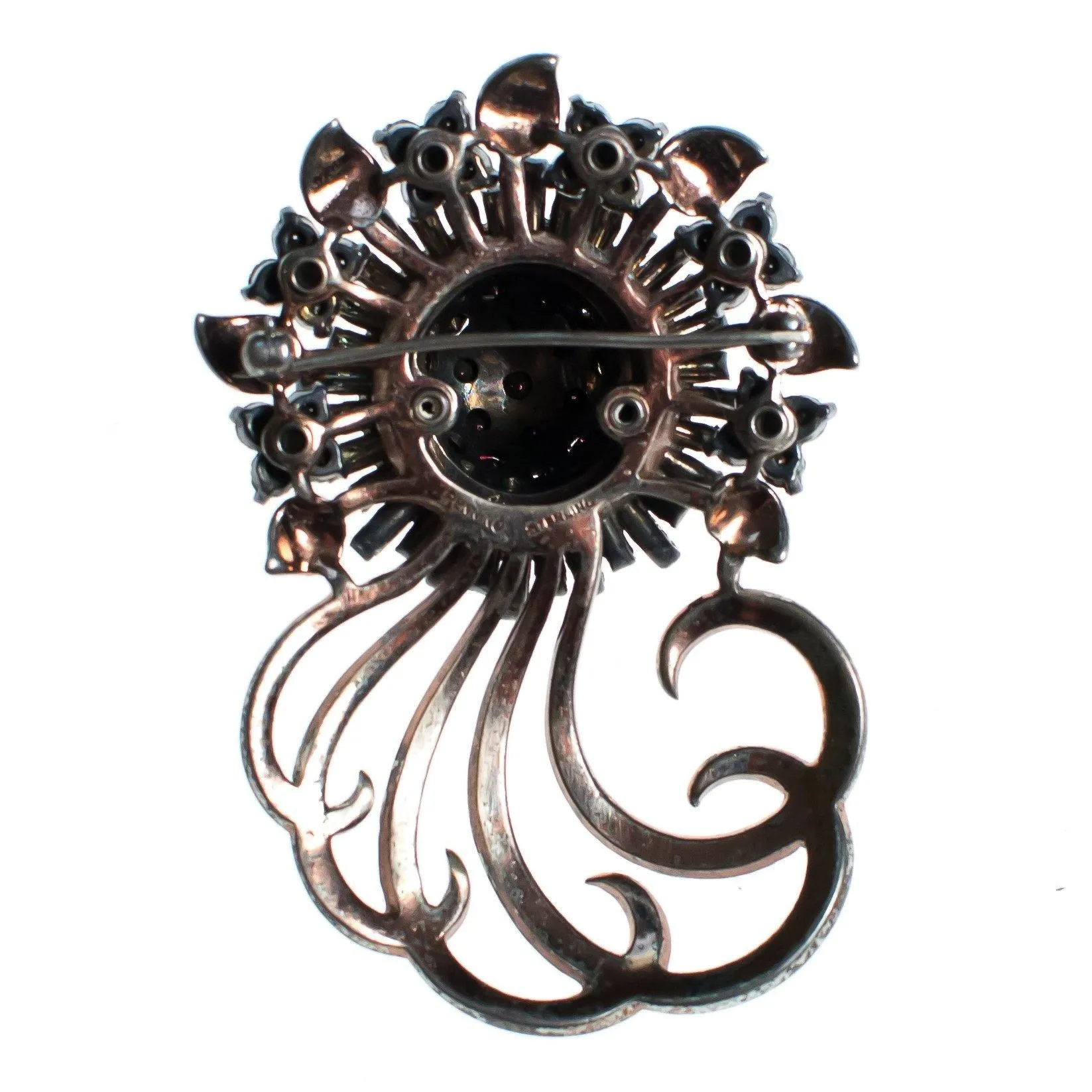 Vintage Pennino Sterlin Silver Brooch, Pink and Clear Rhinestones, Silver Tone Setting, Brooches and Pins