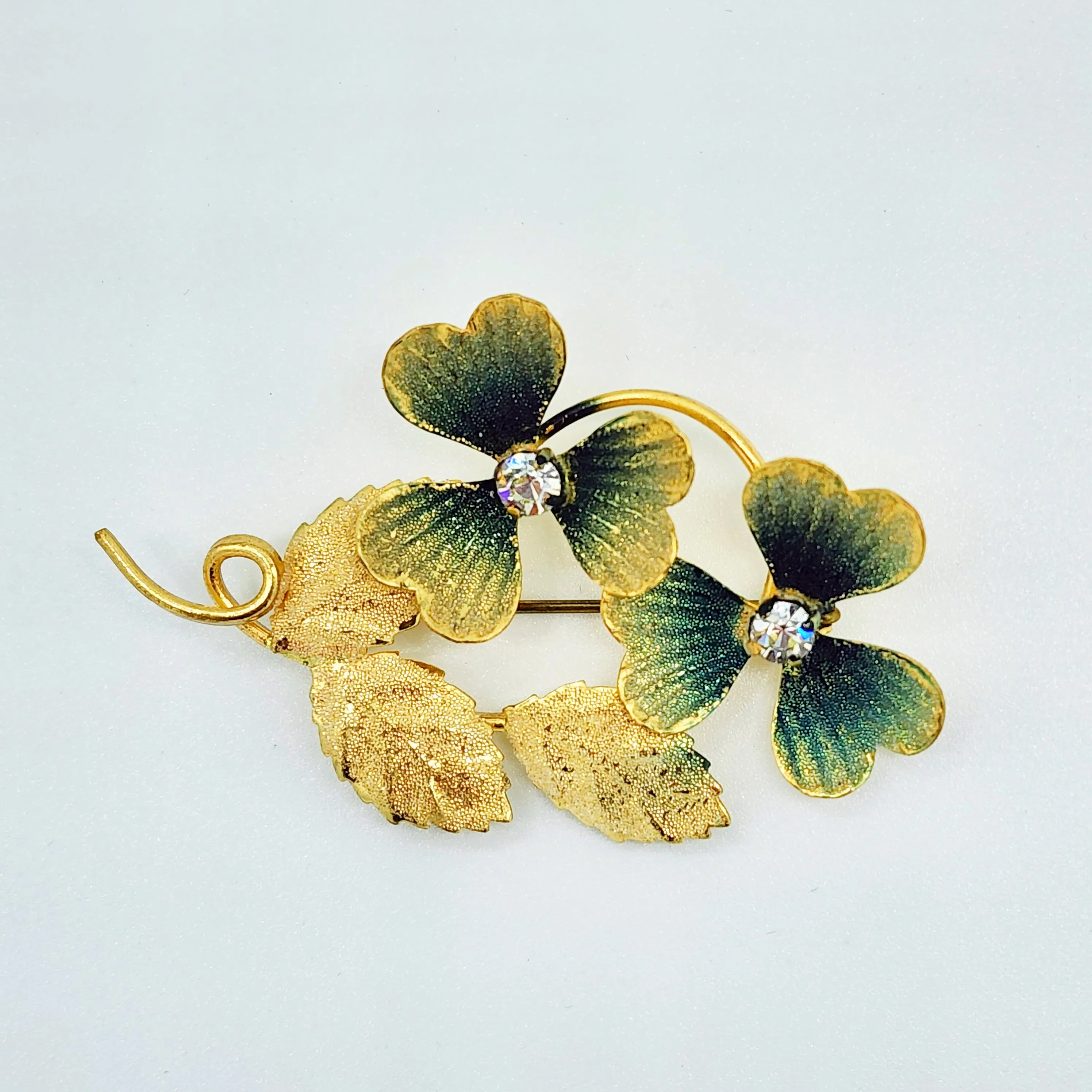 Vintage "Made in Germany" Sugared Shamrock Rhinestone Brooch