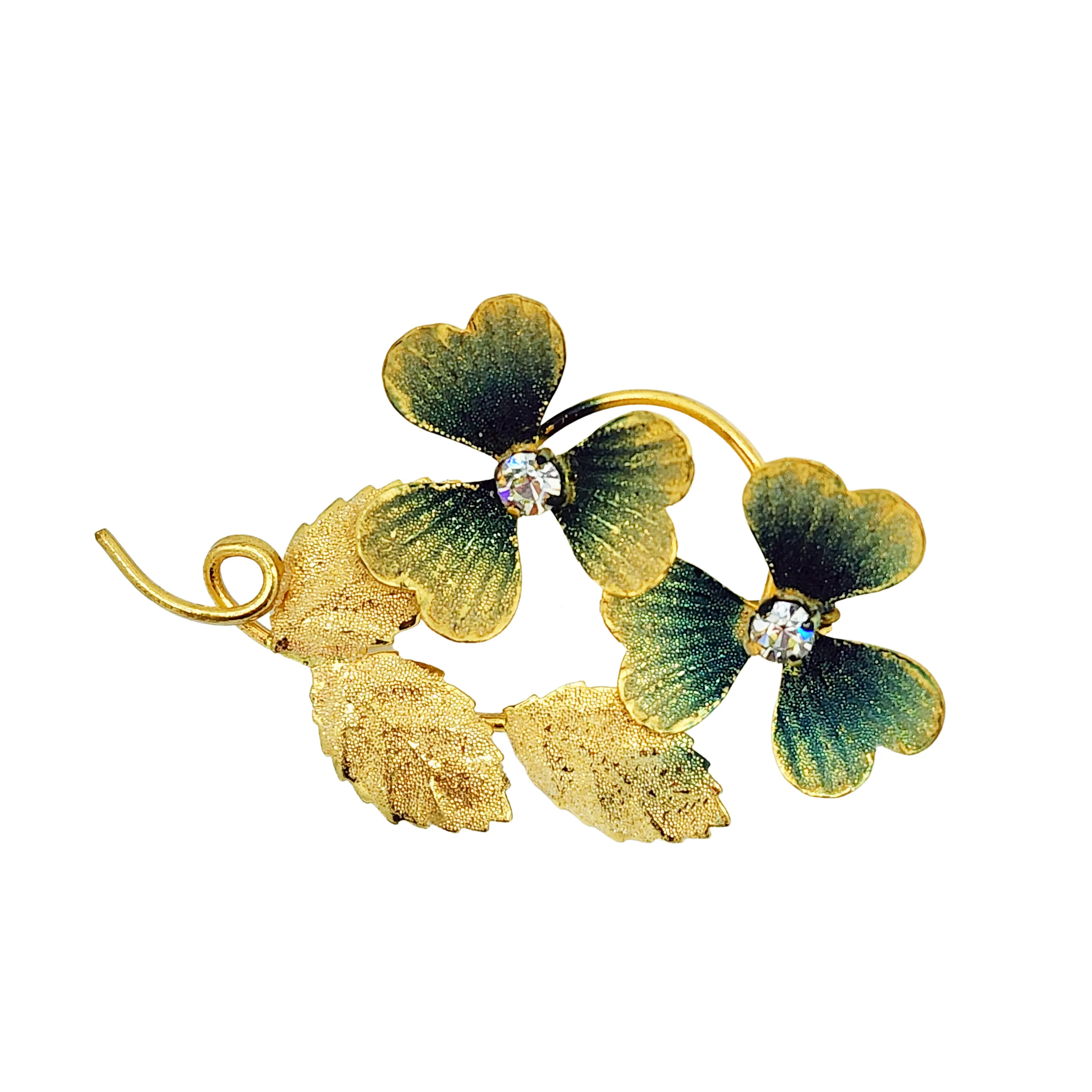Vintage "Made in Germany" Sugared Shamrock Rhinestone Brooch