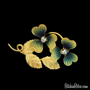 Vintage "Made in Germany" Sugared Shamrock Rhinestone Brooch