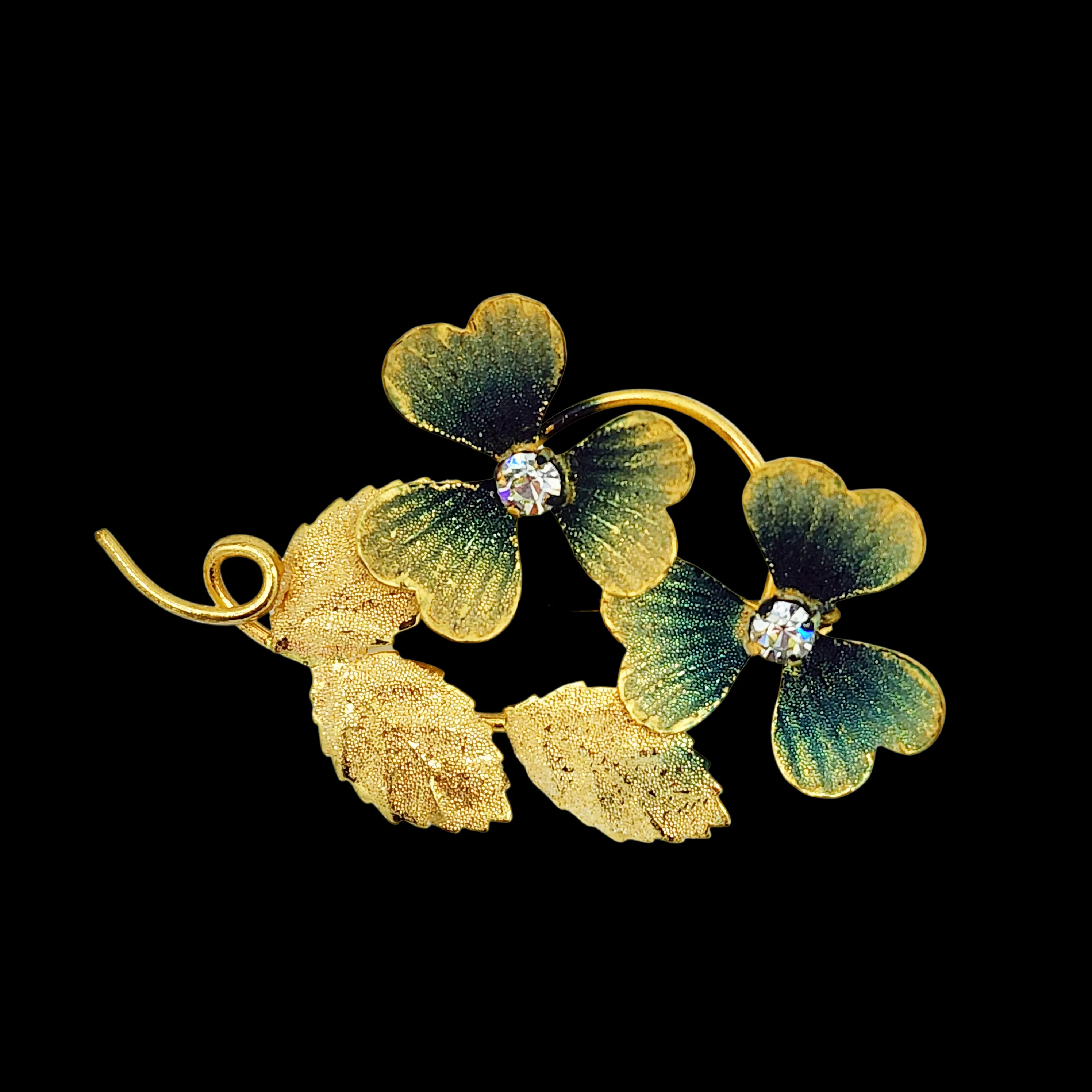 Vintage "Made in Germany" Sugared Shamrock Rhinestone Brooch