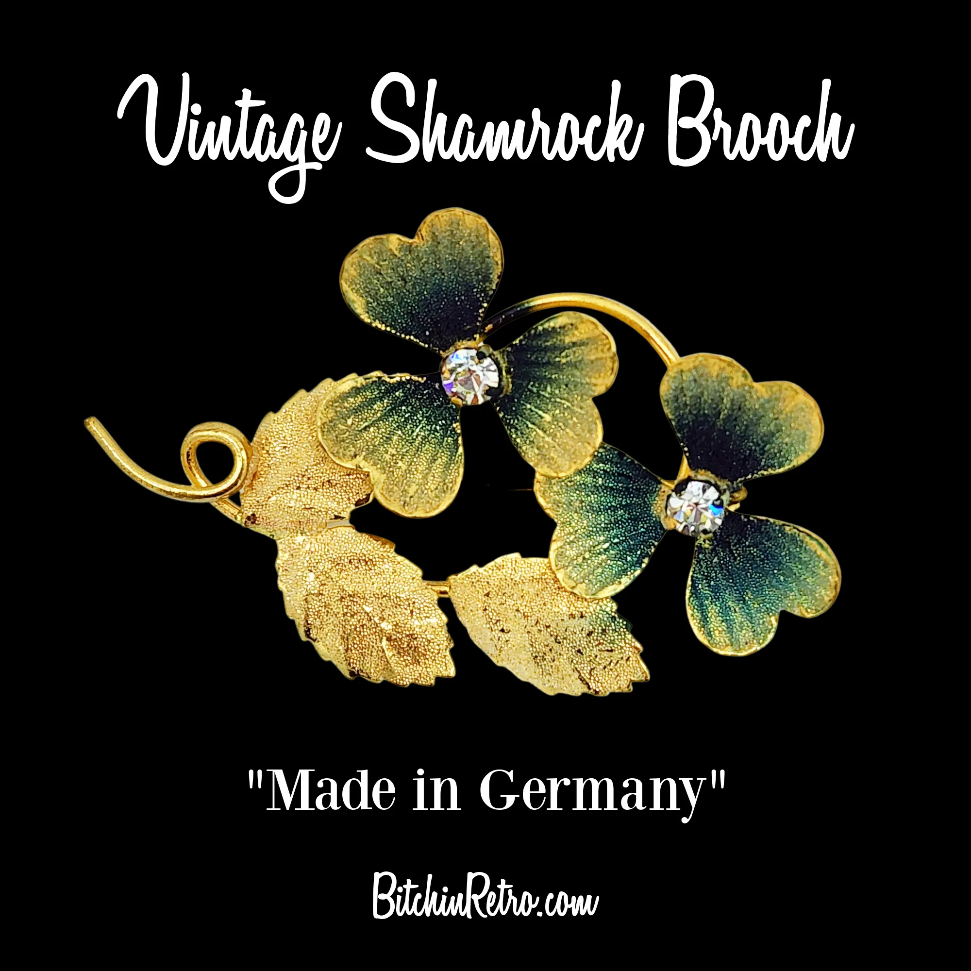 Vintage "Made in Germany" Sugared Shamrock Rhinestone Brooch
