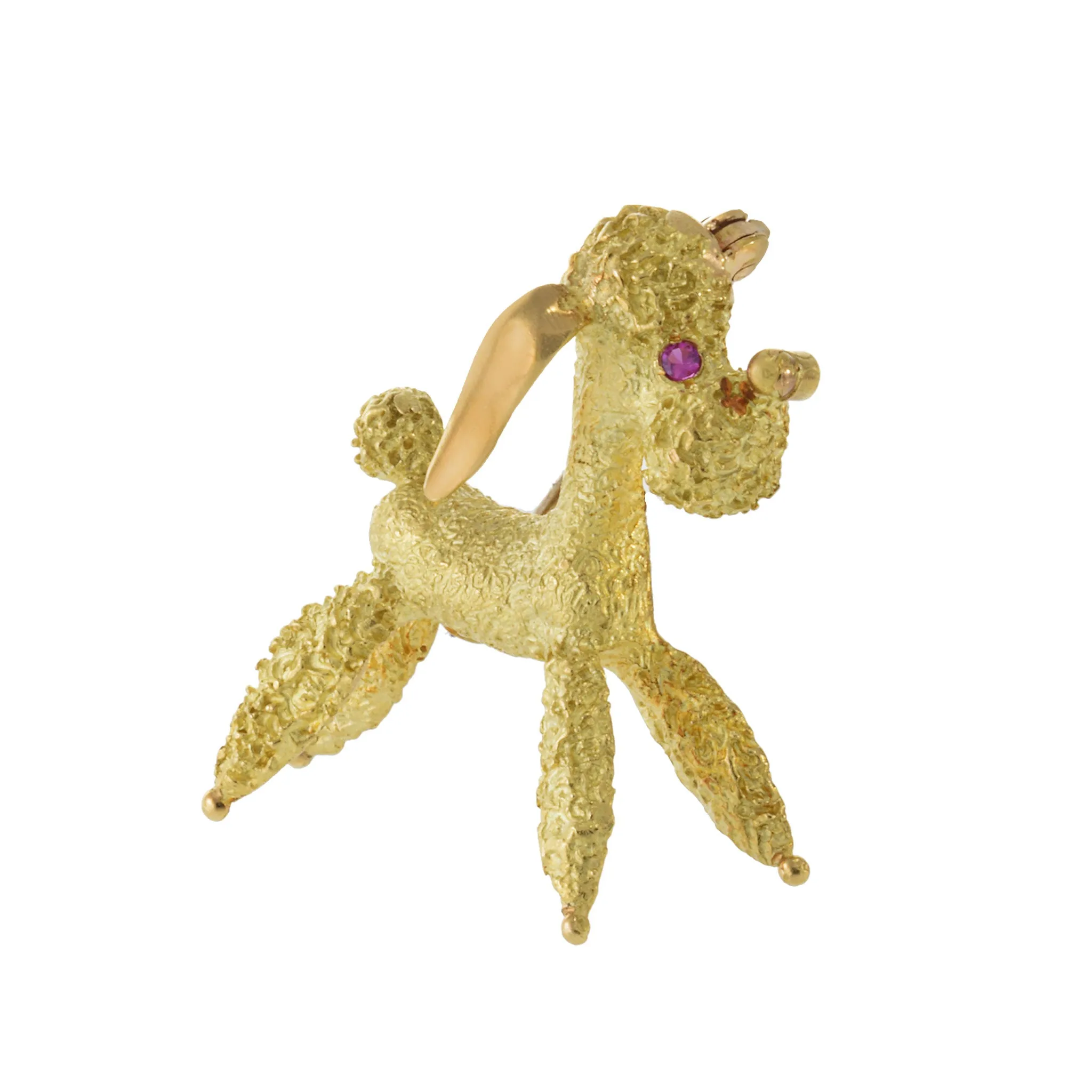 Vintage Retro Era 18KT Yellow Gold Poodle Dog Brooch