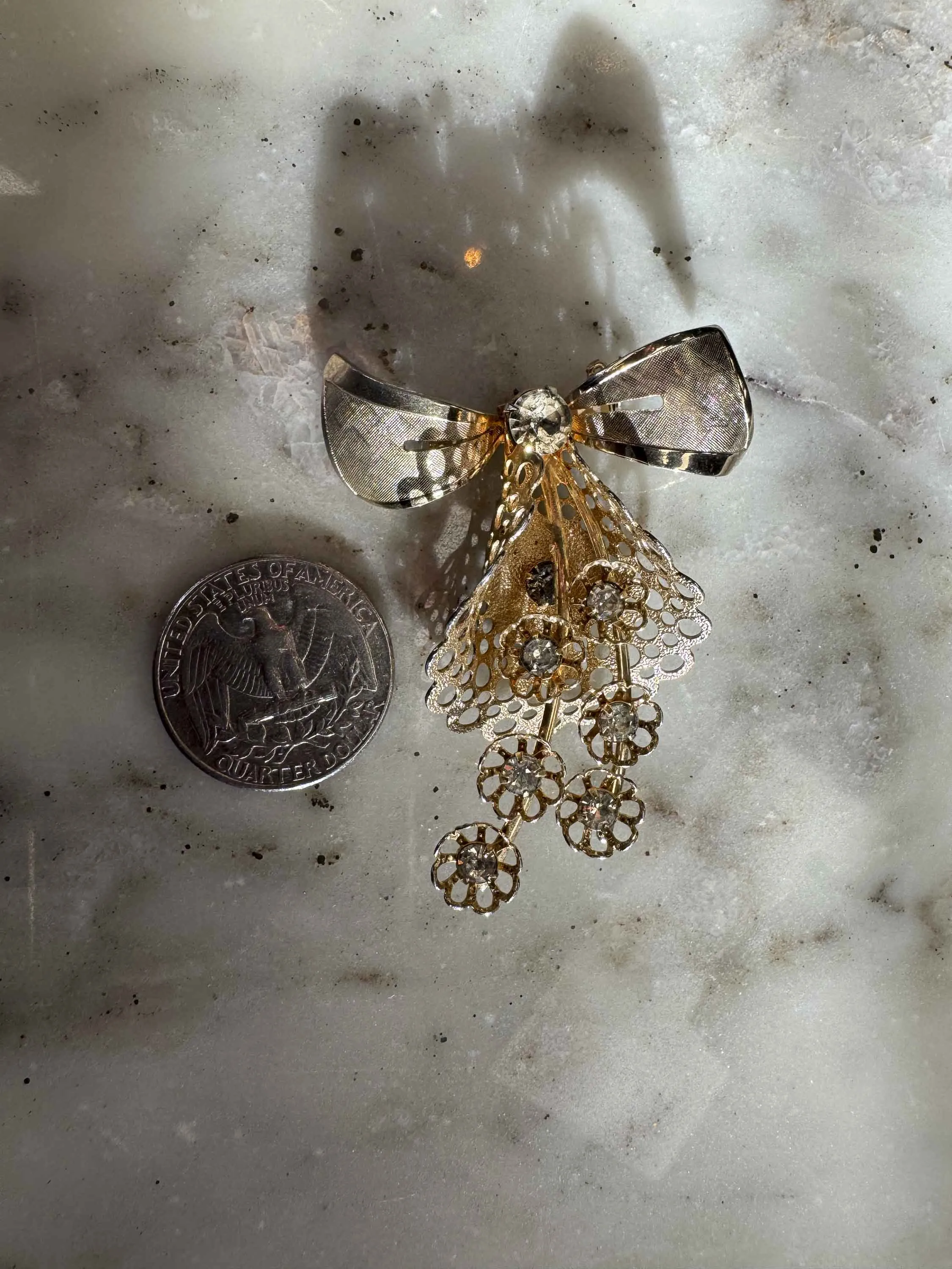 Vintage Rhinestone Bow Brooch