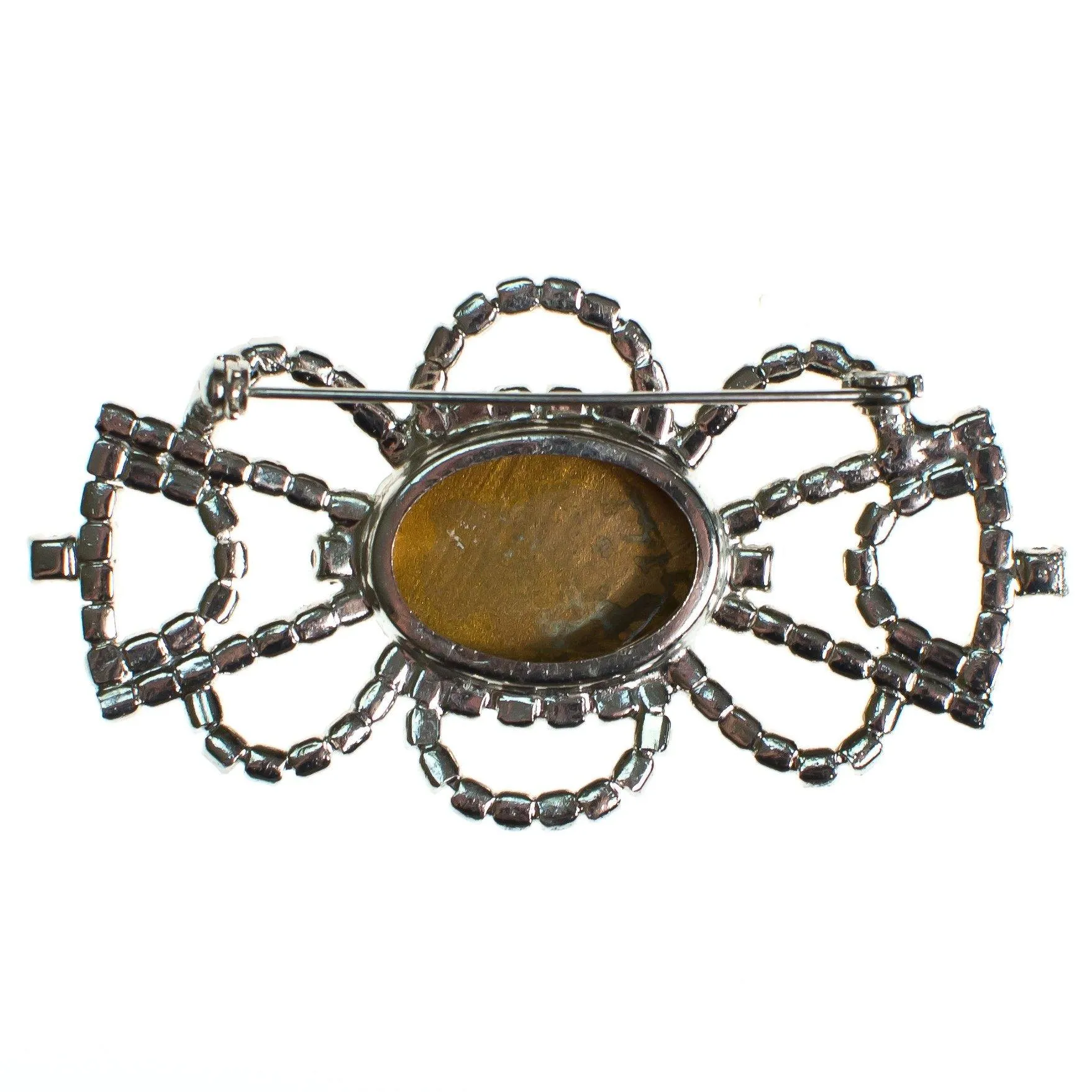 Vintage Rhinestone Brooch with Etched Crystal Center