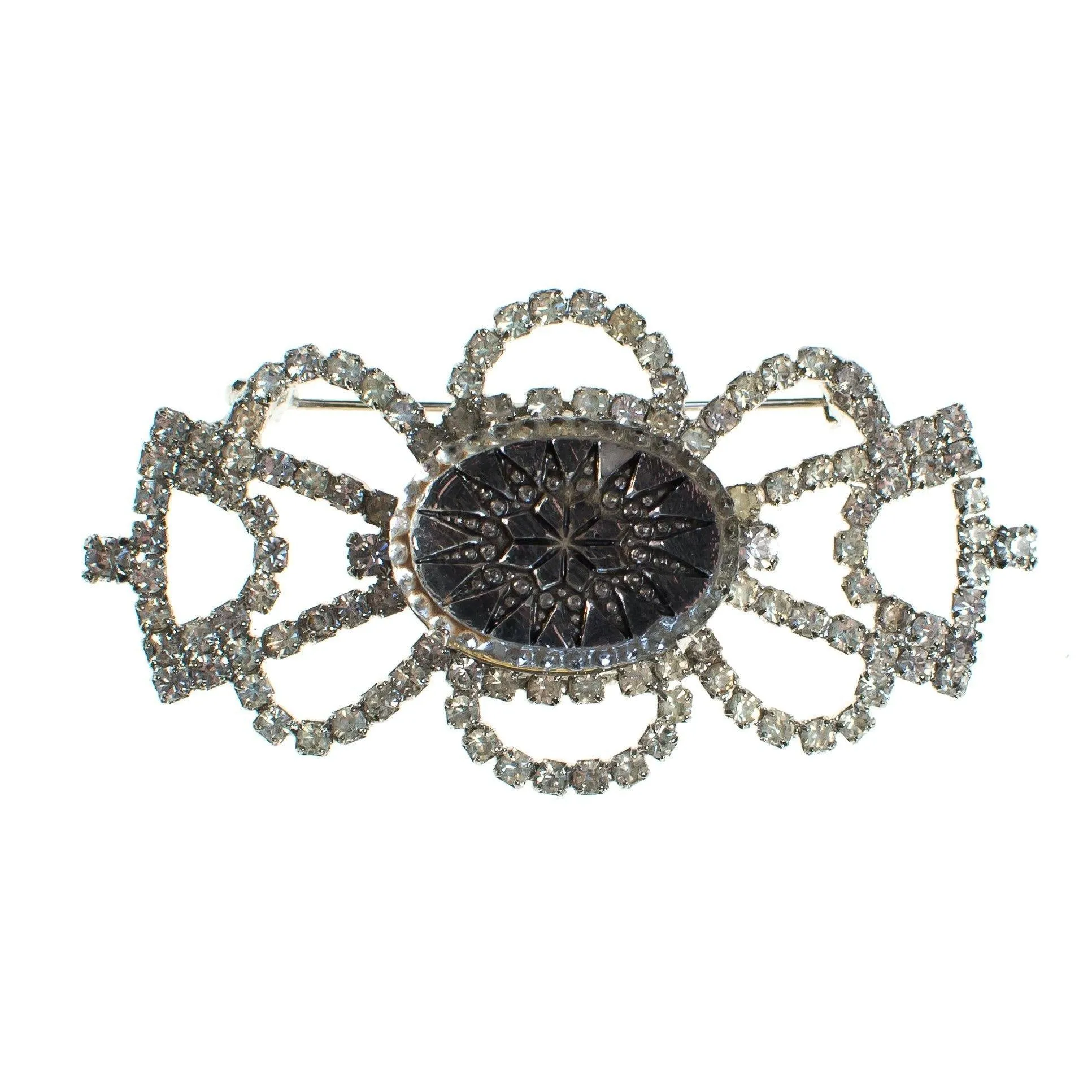 Vintage Rhinestone Brooch with Etched Crystal Center