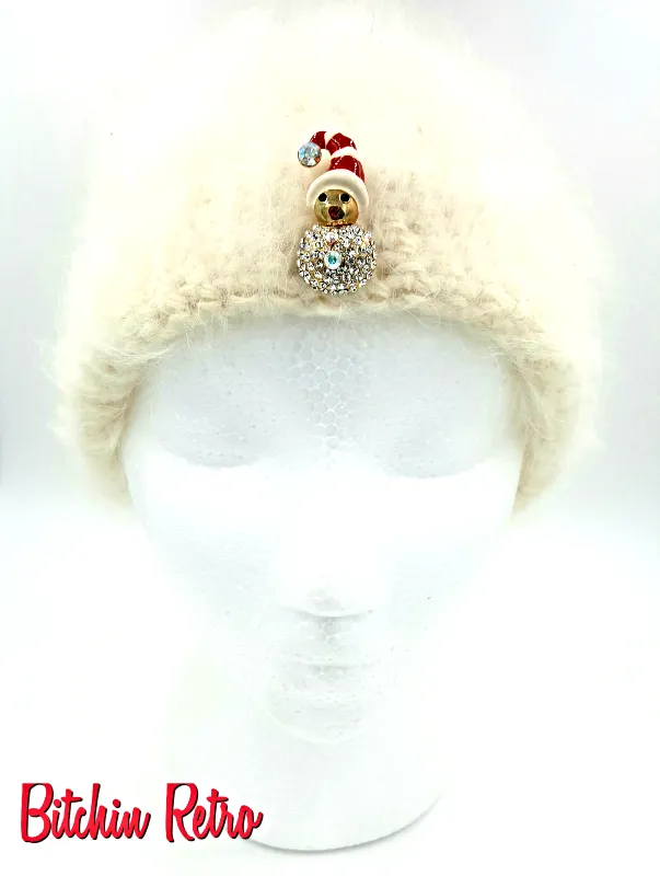 Vintage Rhinestone Christmas Brooch with Holiday Mouse in Stocking Cap