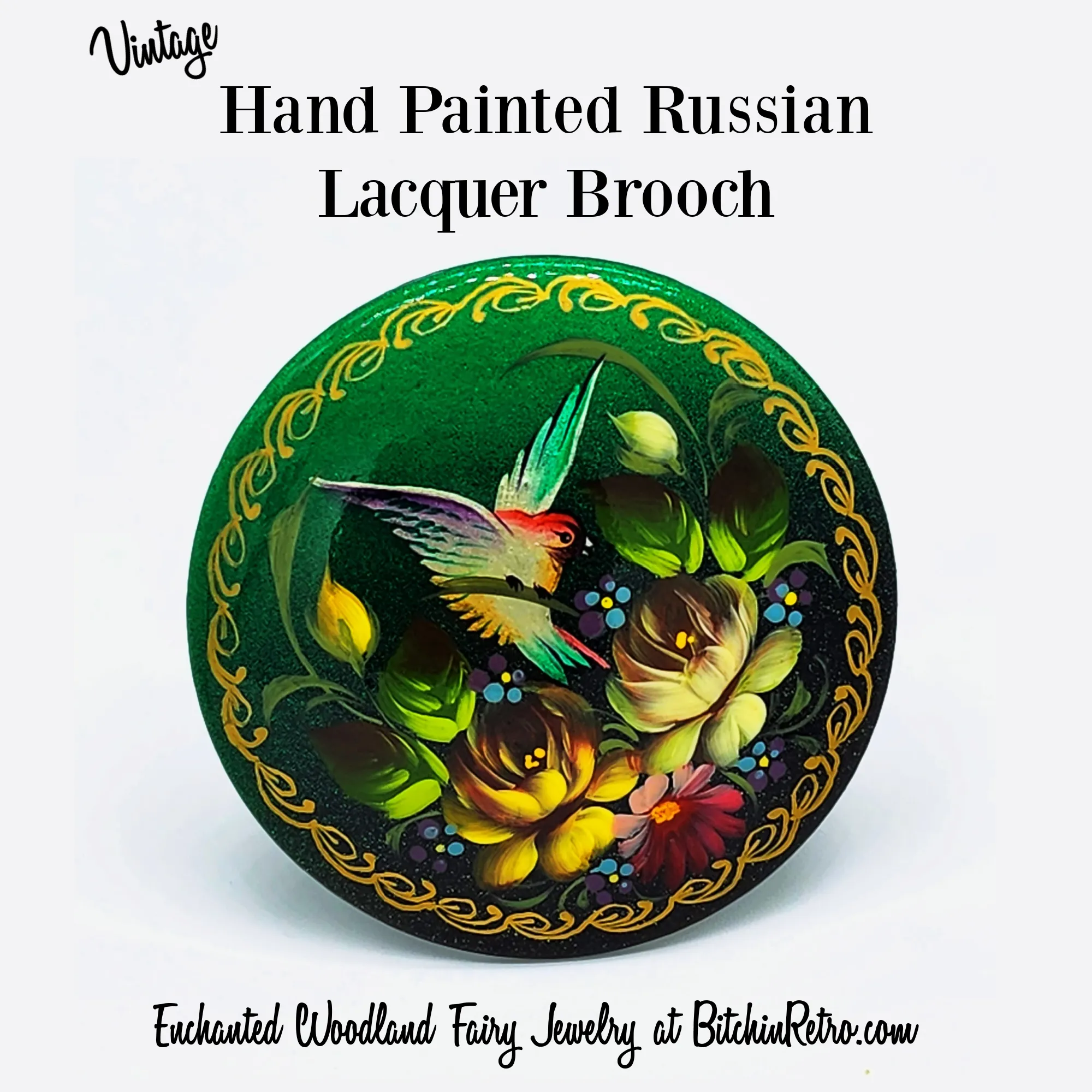 Vintage Russian Hand Painted Lacquer Brooch